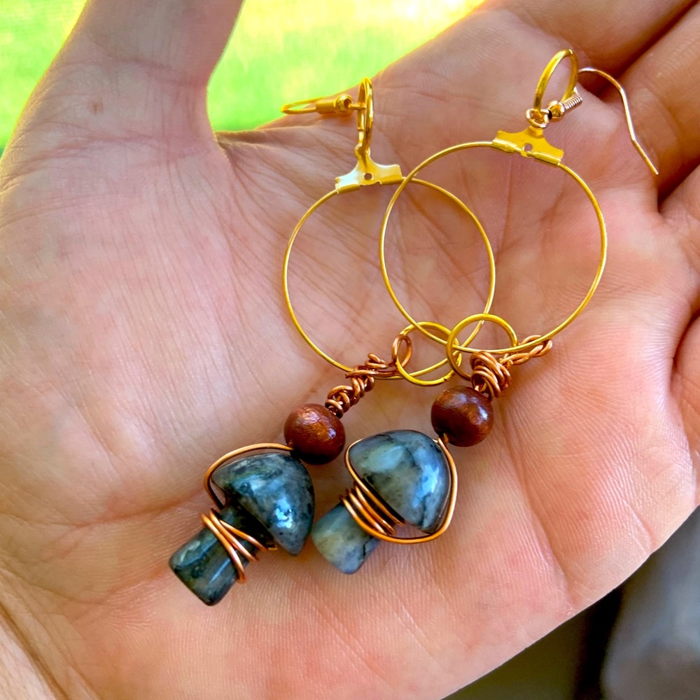 Mushroom crystal earrings handmade new